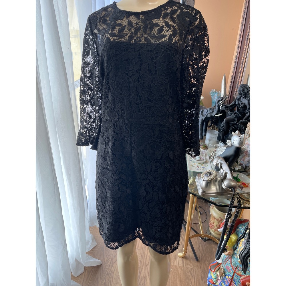 J.Crew Black Floral Lace Sheath Dress Long Sleeve B7363 Size 10 NWT